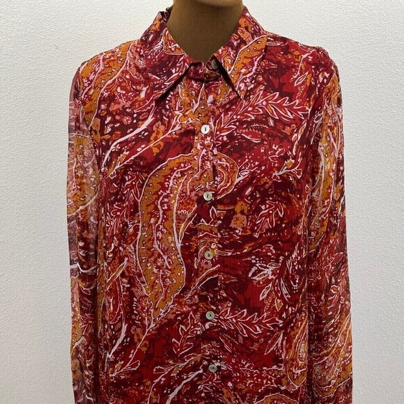 Soft Surroundings Cheyla Paisley Print Button Down Top Size Medium - Picture 2 of 6